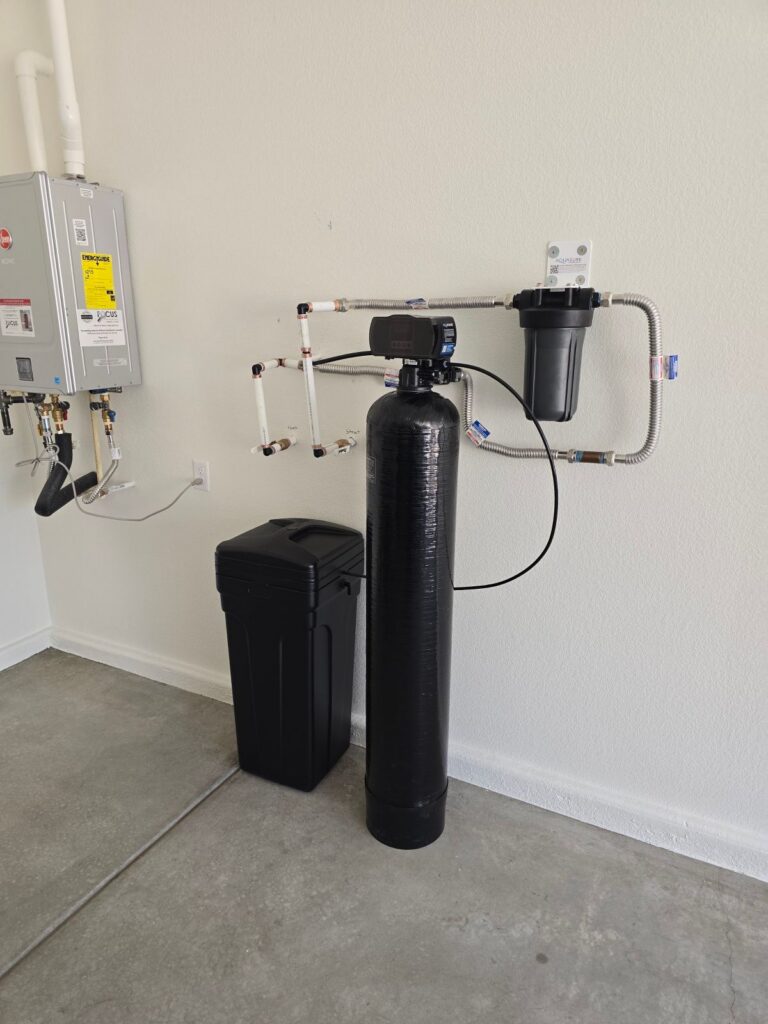 Water softener system with pre-filter installed by DMS Plumbing